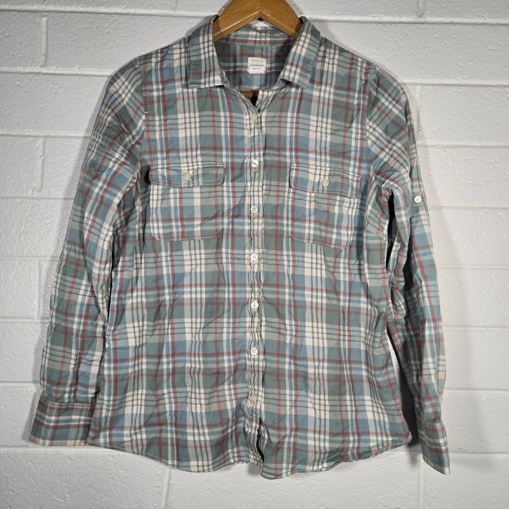 Vtg J. Crew The Perfect Shirt Large‎ Plaid Cotton Roll Tab Button Classic Pastel